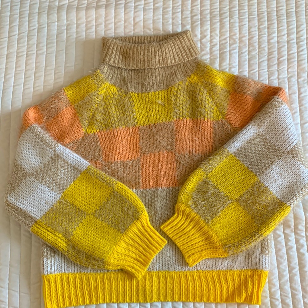 Woven Heart CheckerBoard Turtleneck NWOT sweater Size L